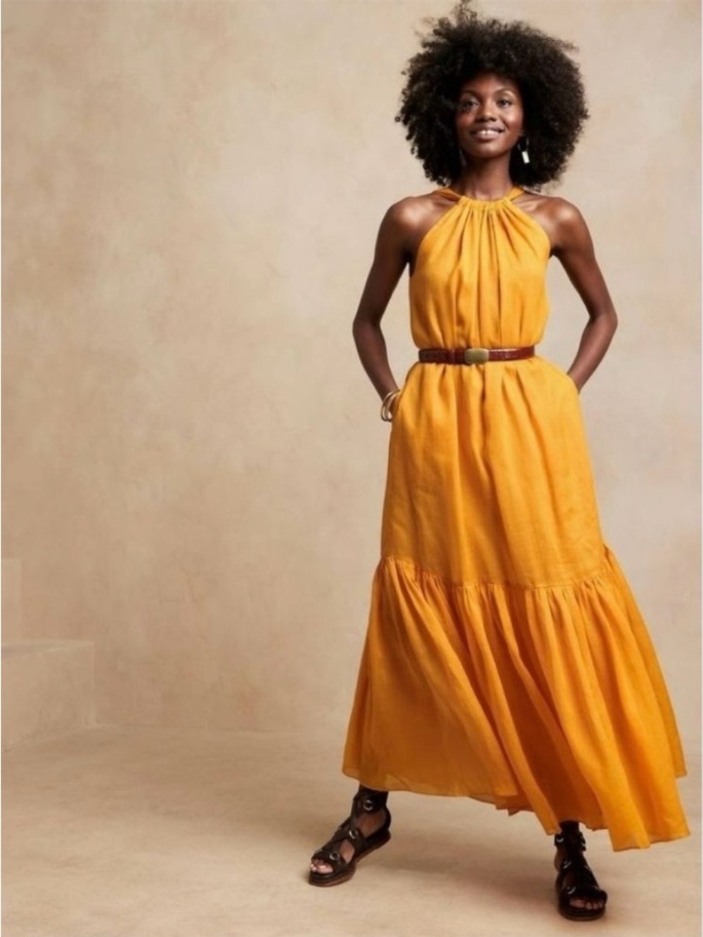 Sunset Halter Maxi Dress with Waist Belt